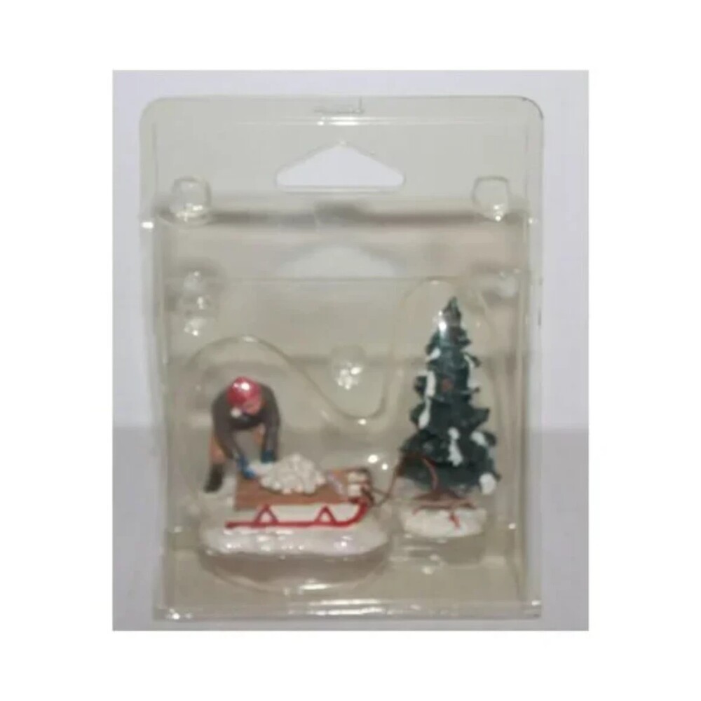 Lemax "Ready For A Fight" Set of 2 #52025 Snowball Sleigh, Tree
